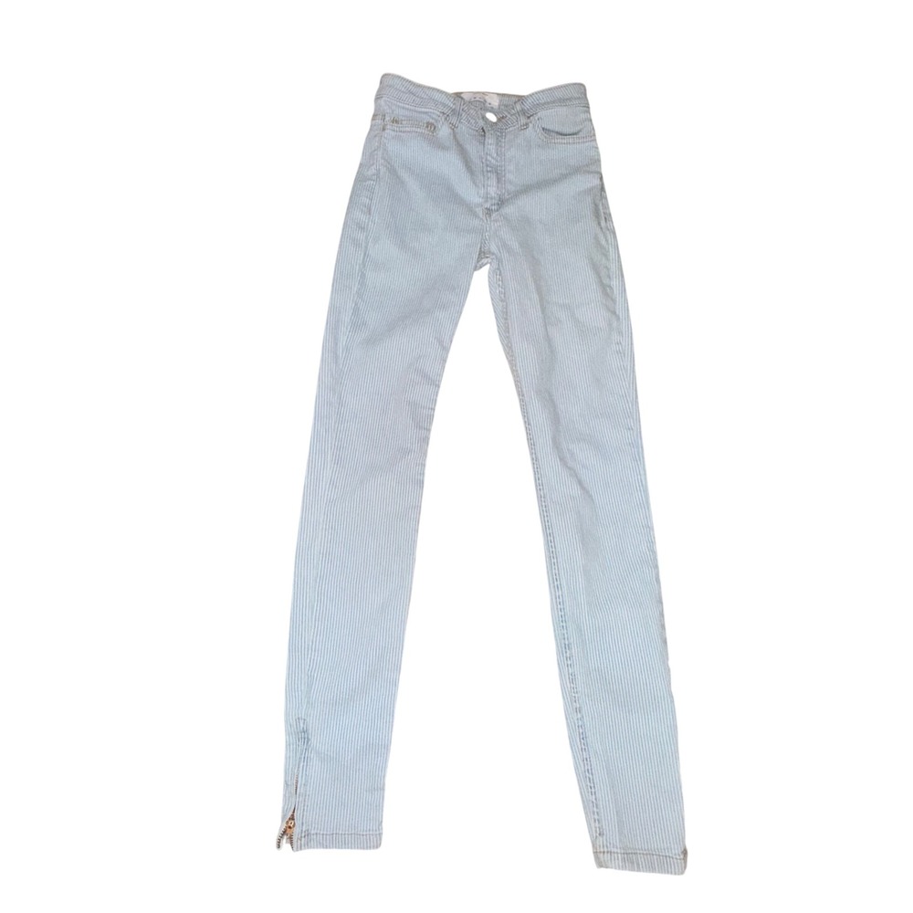 American Apparel Pinstripe High-Waist Skinny Ankle Zip Jeans Indie Sleaze 26